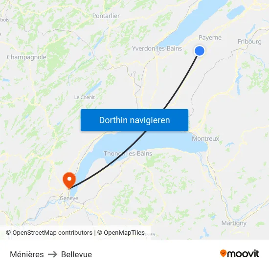Ménières to Bellevue map