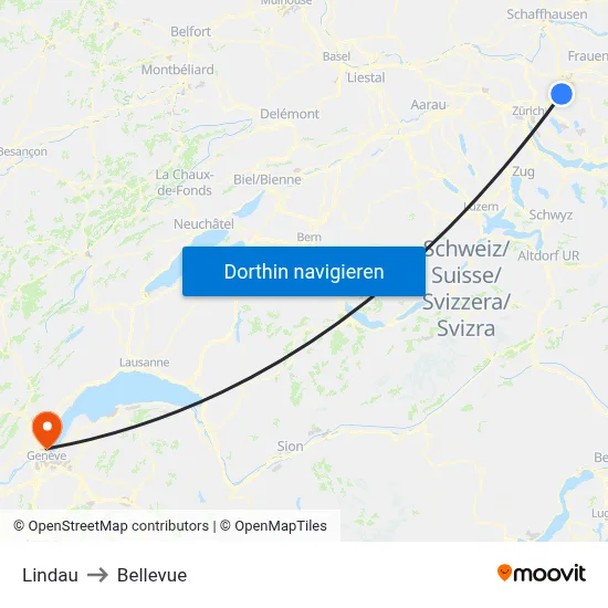 Lindau to Bellevue map