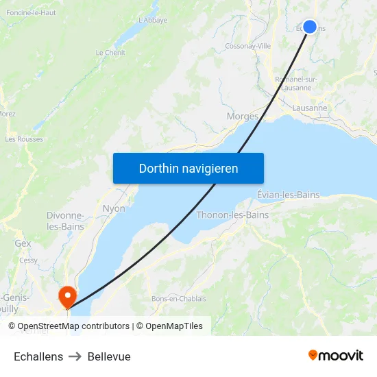 Echallens to Bellevue map