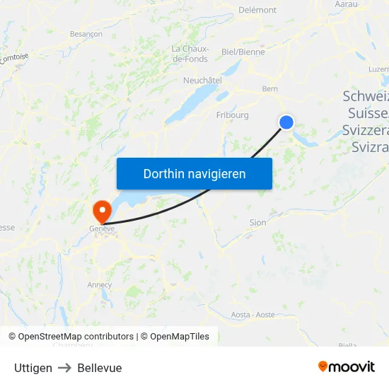Uttigen to Bellevue map