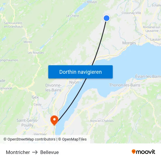Montricher to Bellevue map