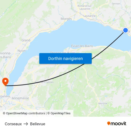 Corseaux to Bellevue map