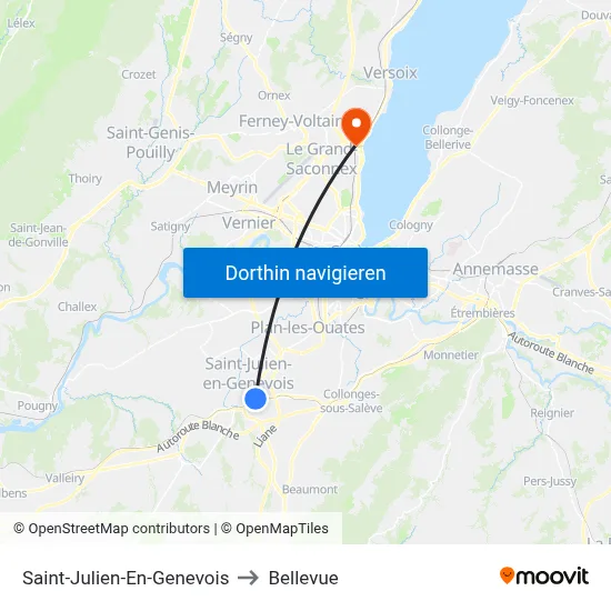 Saint-Julien-En-Genevois to Bellevue map