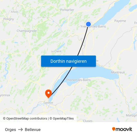 Orges to Bellevue map