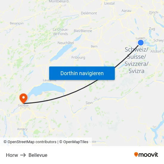Horw to Bellevue map