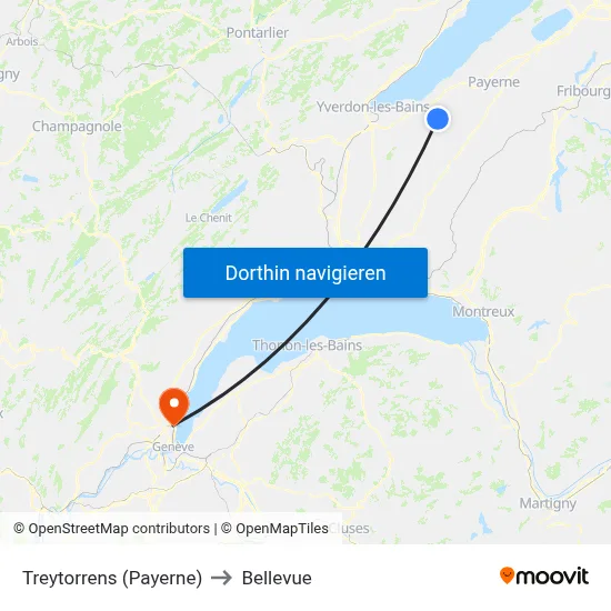 Treytorrens (Payerne) to Bellevue map
