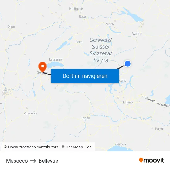 Mesocco to Bellevue map