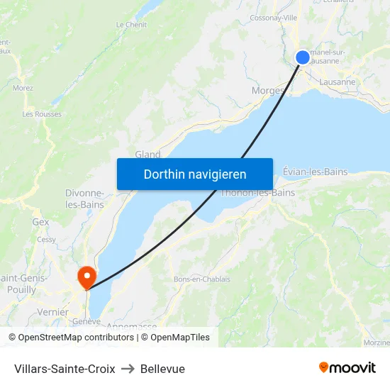 Villars-Sainte-Croix to Bellevue map