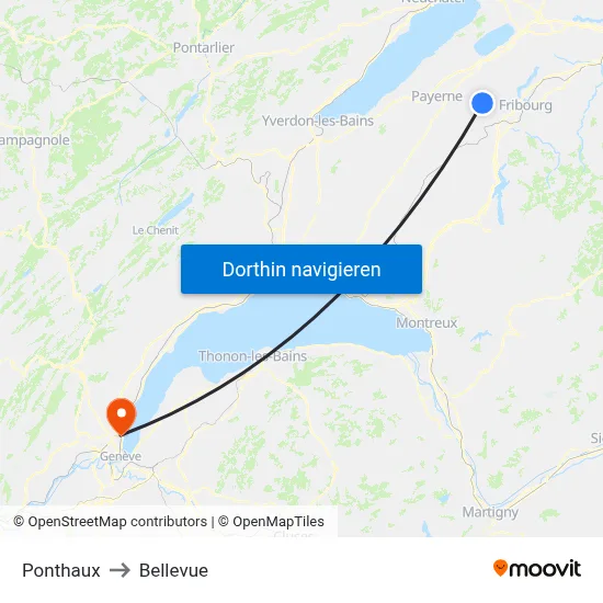 Ponthaux to Bellevue map