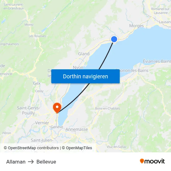 Allaman to Bellevue map