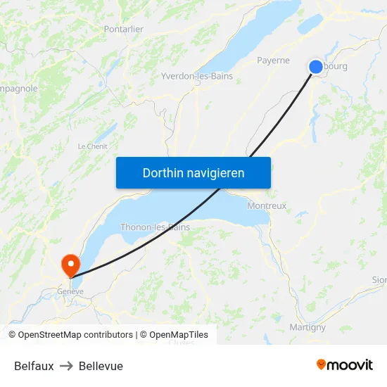 Belfaux to Bellevue map