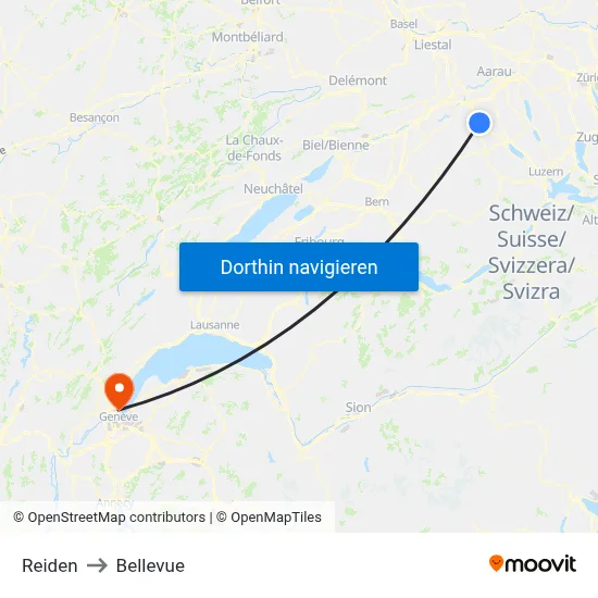 Reiden to Bellevue map