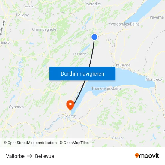 Vallorbe to Bellevue map