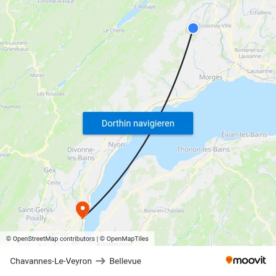 Chavannes-Le-Veyron to Bellevue map