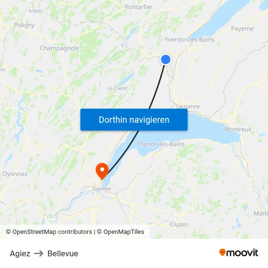 Agiez to Bellevue map