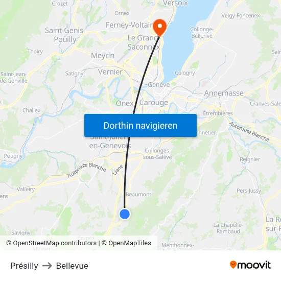 Présilly to Bellevue map