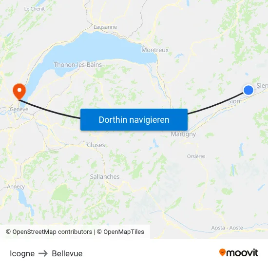Icogne to Bellevue map