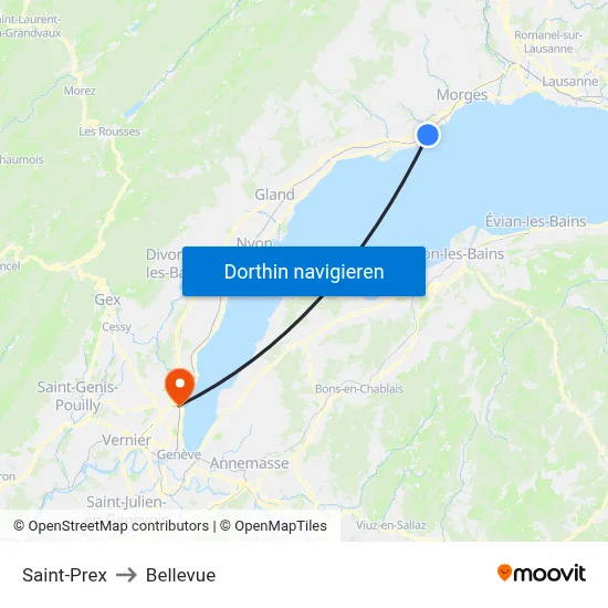 Saint-Prex to Bellevue map