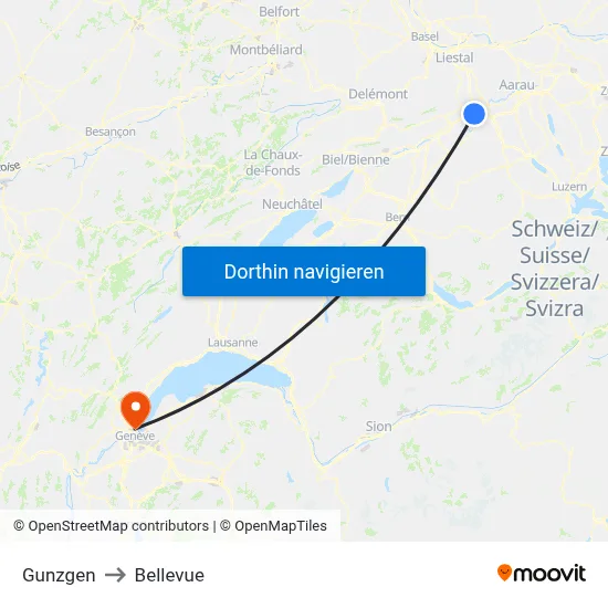 Gunzgen to Bellevue map