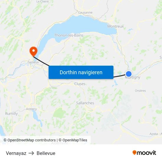 Vernayaz to Bellevue map