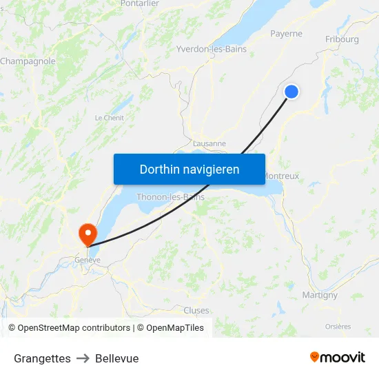 Grangettes to Bellevue map