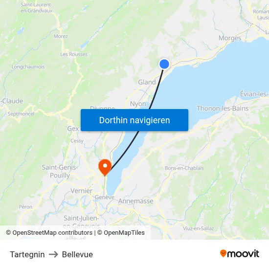 Tartegnin to Bellevue map