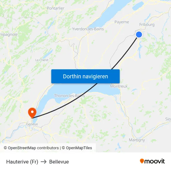 Hauterive (Fr) to Bellevue map