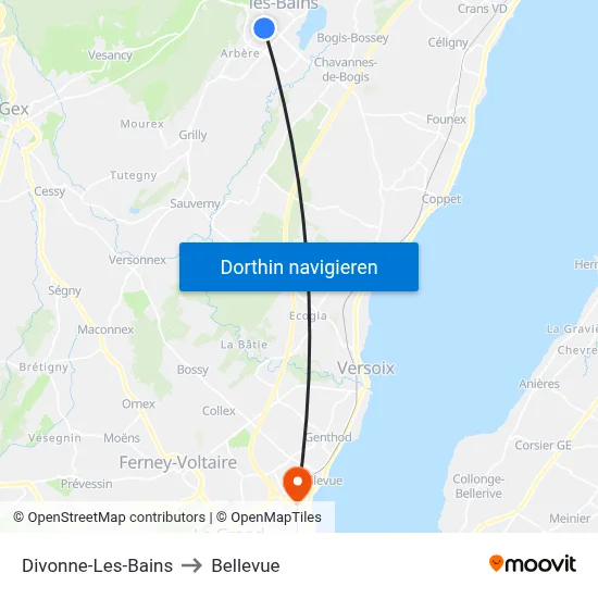 Divonne-Les-Bains to Bellevue map