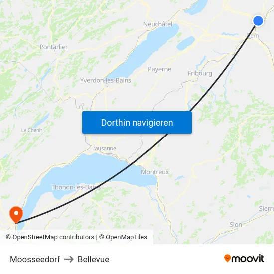 Moosseedorf to Bellevue map