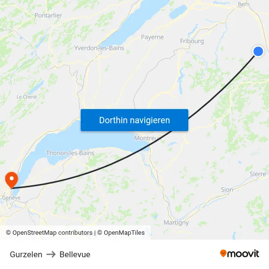 Gurzelen to Bellevue map