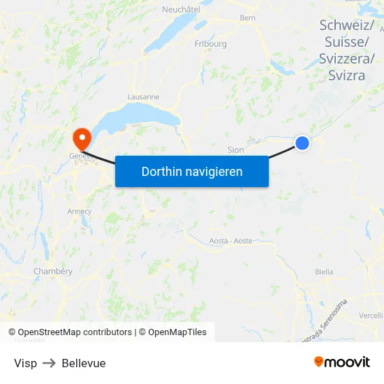 Visp to Bellevue map