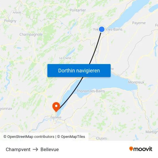Champvent to Bellevue map