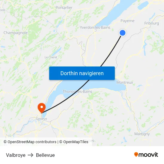 Valbroye to Bellevue map