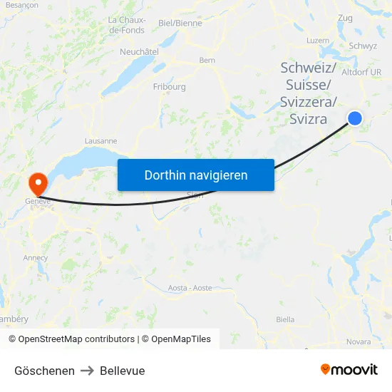 Göschenen to Bellevue map