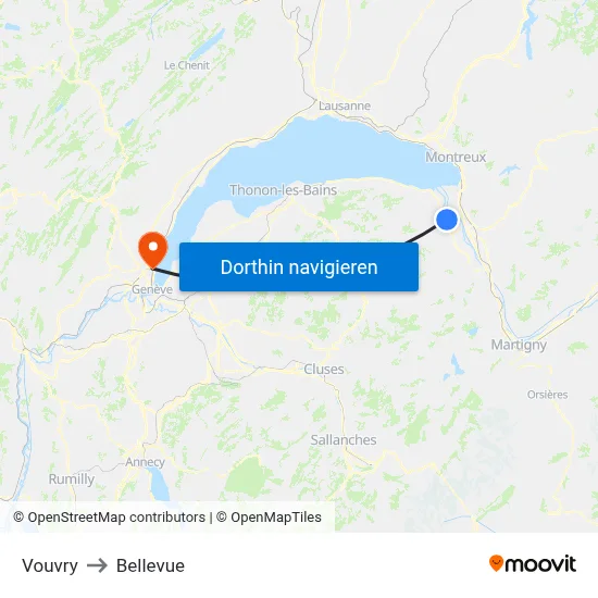 Vouvry to Bellevue map