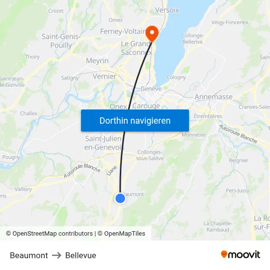 Beaumont to Bellevue map