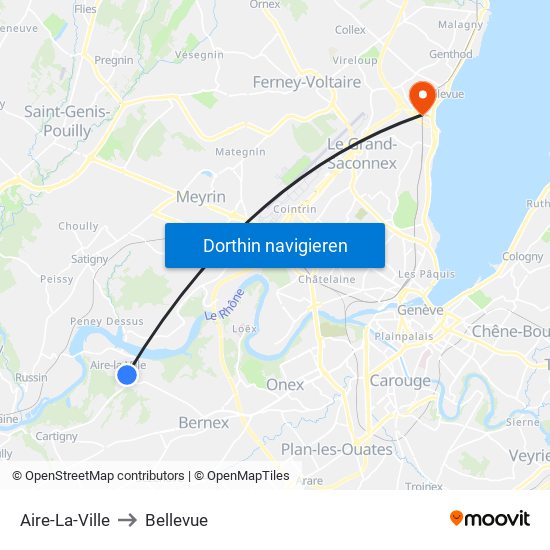 Aire-La-Ville to Bellevue map