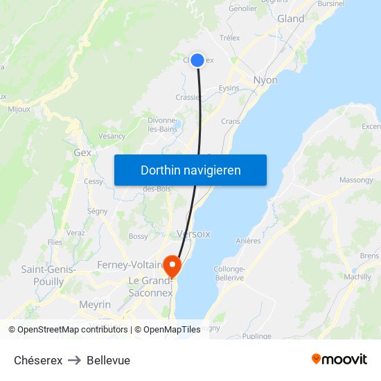 Chéserex to Bellevue map