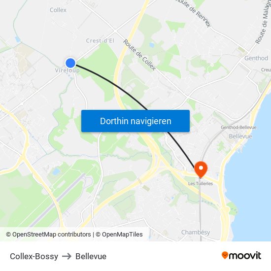 Collex-Bossy to Bellevue map