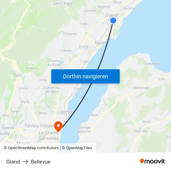 Gland to Bellevue map