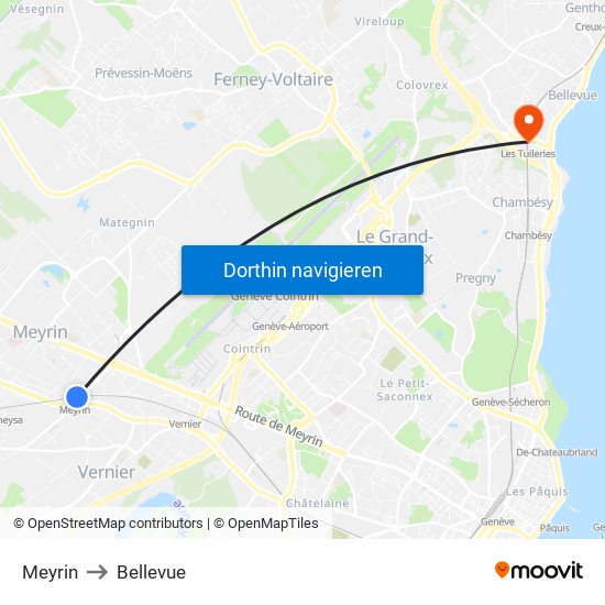 Meyrin to Bellevue map