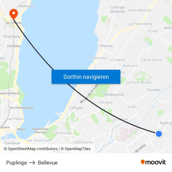 Puplinge to Bellevue map