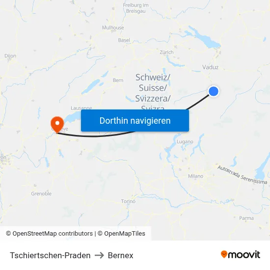 Tschiertschen-Praden to Bernex map