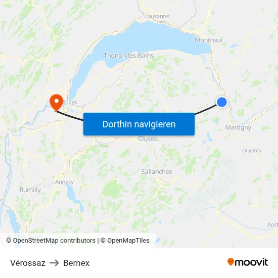 Vérossaz to Bernex map