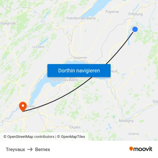 Treyvaux to Bernex map