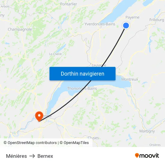 Ménières to Bernex map