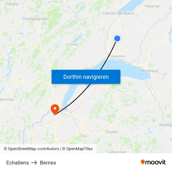 Echallens to Bernex map