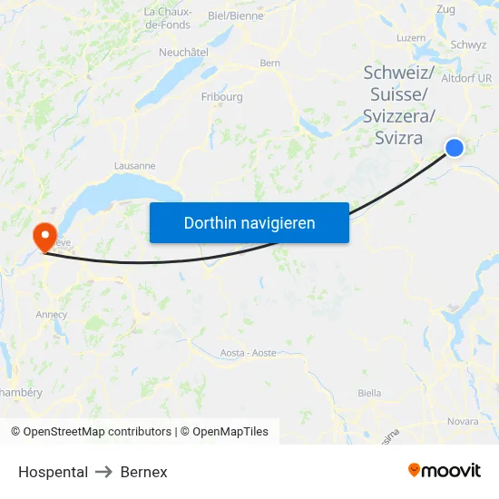 Hospental to Bernex map