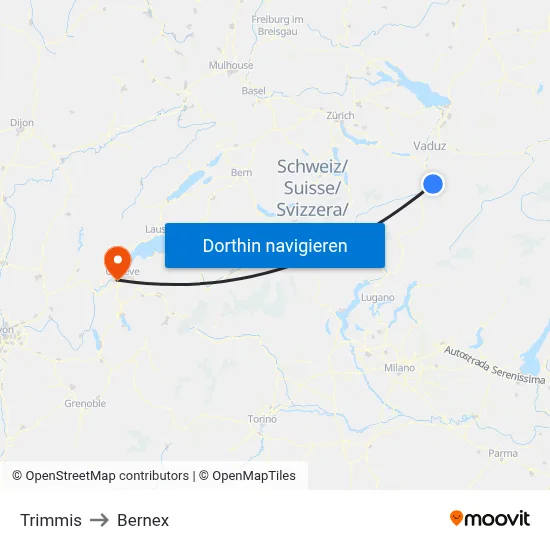 Trimmis to Bernex map