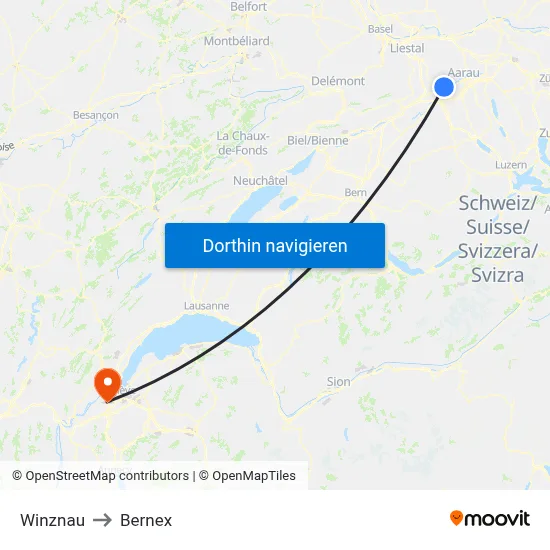 Winznau to Bernex map
